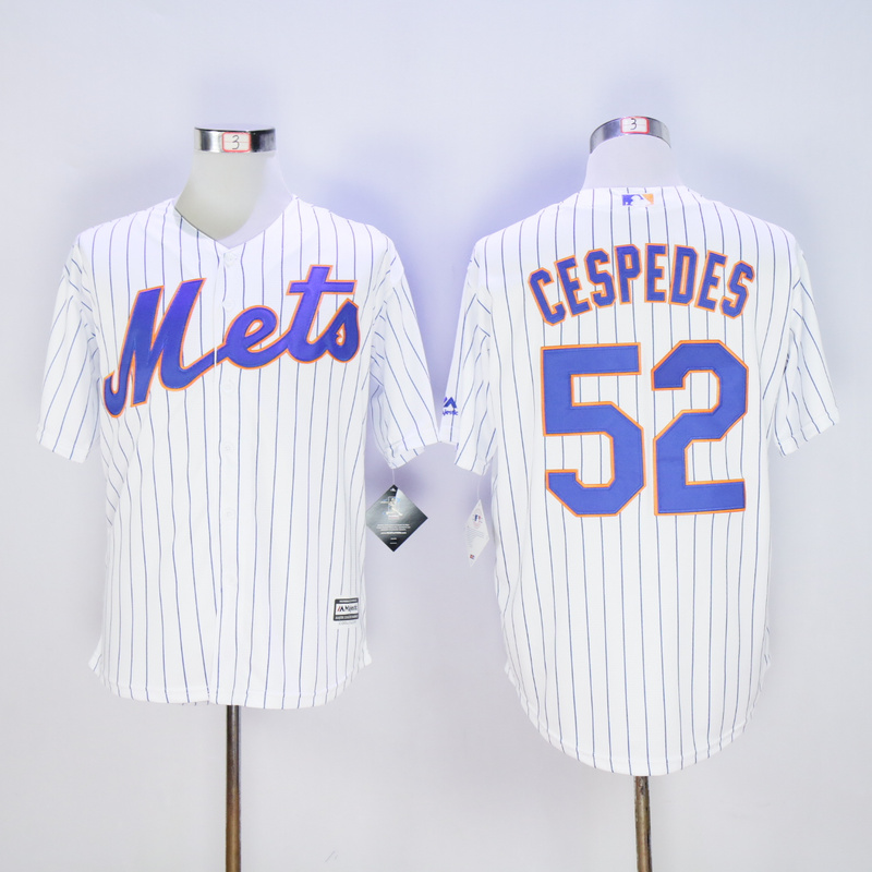 Men New York Mets #52 Cespedes White Stripe Game MLB Jerseys